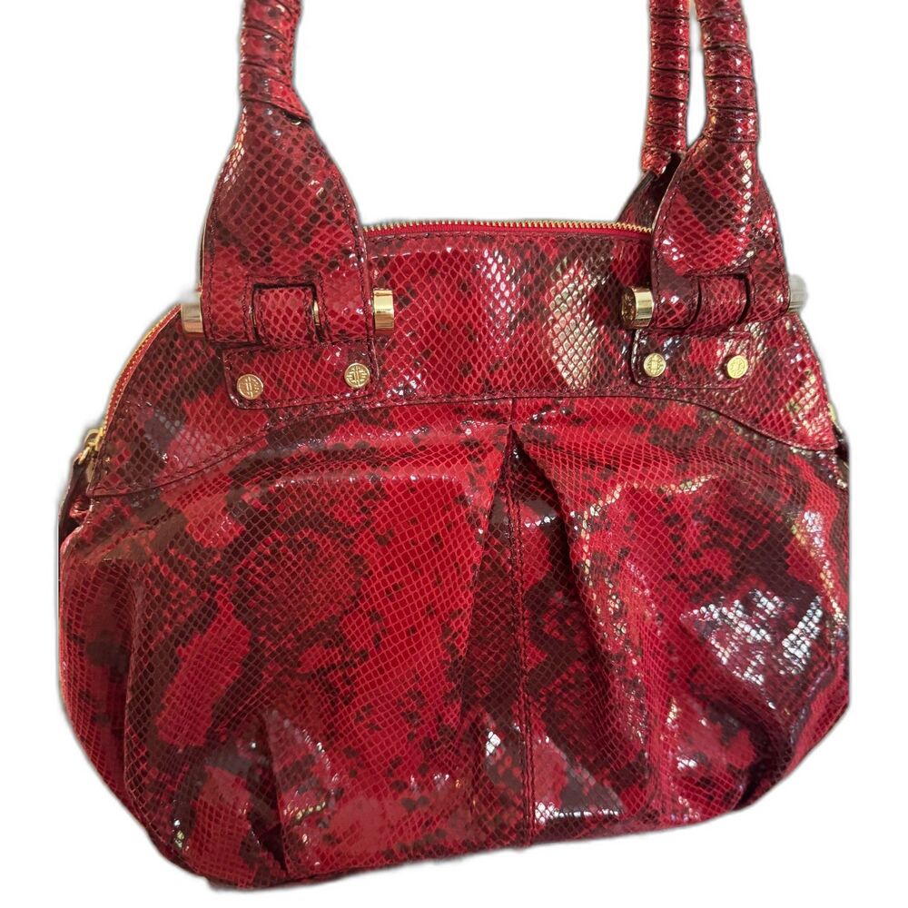 Antonio Melani Red Python Embossed Leather Shoulder Bag Gold Hardware NEW
